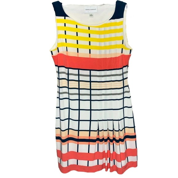 Donna Morgan Dresses & Skirts - Donna Morgan Womens Dress Sundress Mini Sleeveless Pleated Striped Yellow Pink 6